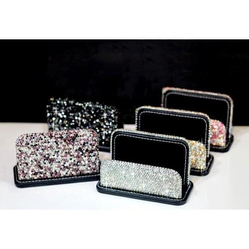 New Leather Full Diamond Business Card Holder Women Office Decoration Desktop Shelf Box Storage Display Stand Credit Case Gifts