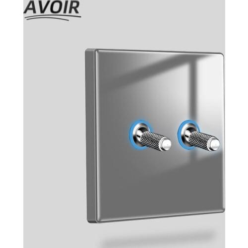 Avoir Wall Light Toggle Switch With LED Gray Crystal Glass Panel EU French Standard Electrical Plugs CAT6 RJ45 Network 220V 16A