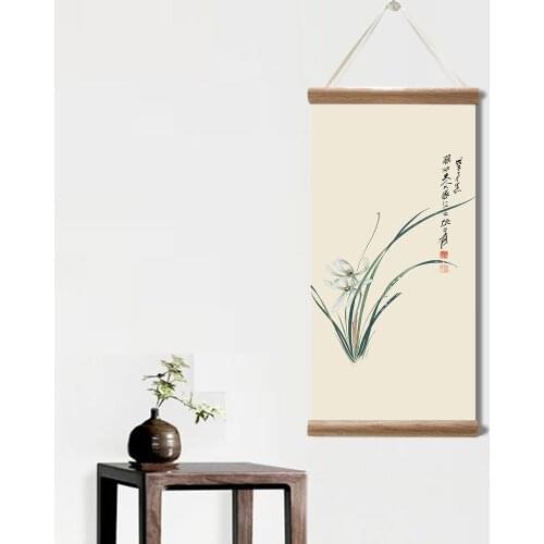 Chinese Style Landscape Green Plants Canvas Decorations Painting Store Bedroom Living Room Wall Art Solid Wood Scroll Paintings