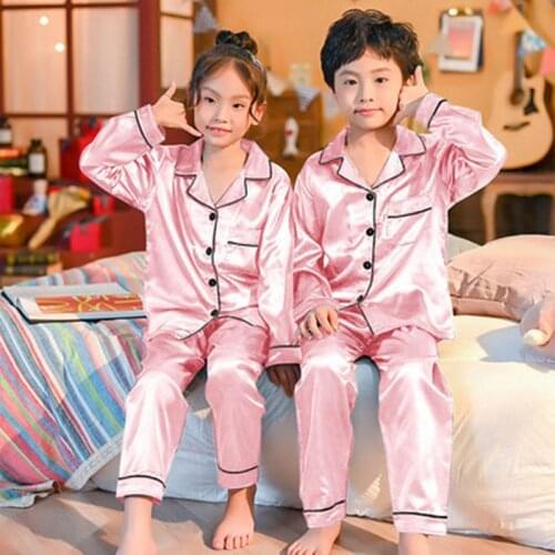 Girls Pajamas 2021 Spring Summer Long Sleeve Childrens Sleepwear Set Silk Pajamas Suit Boys Pyjamas Sets for Kids Tracksuit Set