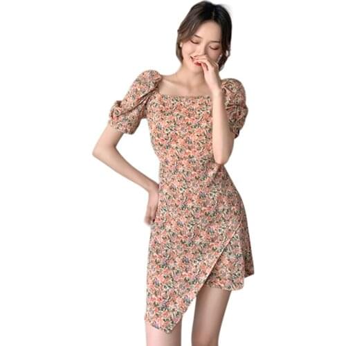 DAXIN Summer Korean Women Style Retro Lady Style Dress Slim Tighten Waist Floral Mid-Length Vestidos Femme vestido de mujer