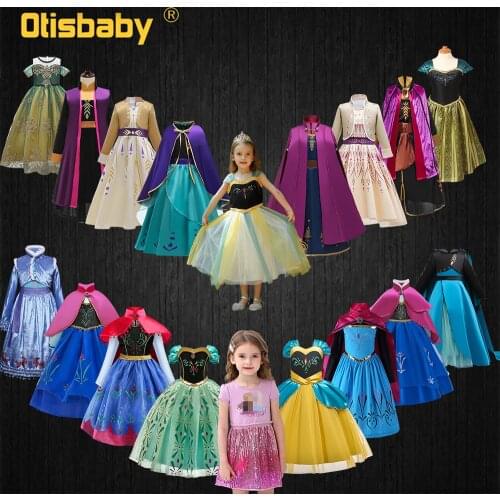 Princess Anna Collection Summer Girls Elsa Anna Dress Kids Masquerade Dresses Toddler Girl Birthday Party Dresses Fantasia Anna