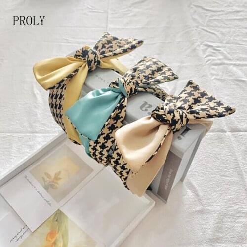 PROLY New Fashion Women Headwear Big Bowknot Houndstooth Hairband Adult Casual Wide Side Headwear Hair Accessories