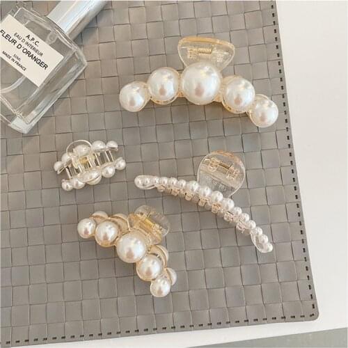 Luxury Trendy Pearls Hairpins Hair Ornaments Simple Shiny Big Pearls Acrylic Crab Hair Claws For Women Girl Accessories Headwear