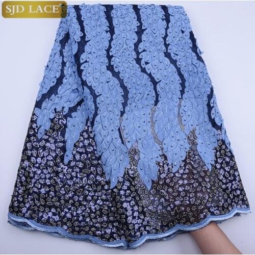 SJD LACE Soft hand cut Elegant African french lace fabric Shiny wedding Nigeria Ghana celebration dress with sequins 5YardsA1798