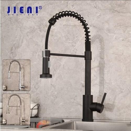 JIENI Solid Brass Kitchen Basin Sink Faucet 360 Swivel Deck Mounted Vessel Sink Mixer Pull Out Spout Chrome Finished Taps