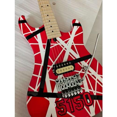 Tremolo de guitarra eléctrica, raya blanca, rojo, tuerca de bloqueo, cuello de arce y diapasón