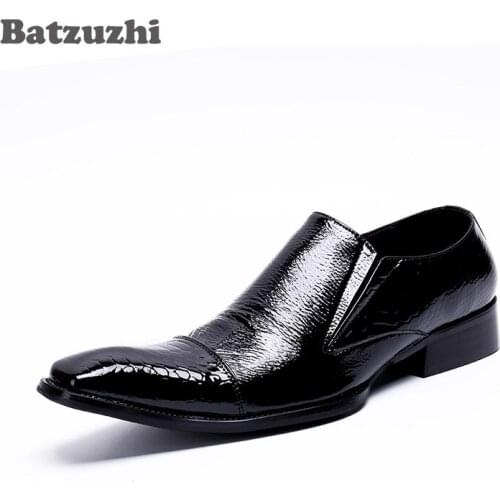 Luxury Italian Style Men Dress Shoes Black Genuine Leather Shoes Men Formal Business Leather Shoes Zapatos Hombre, US12 EU46