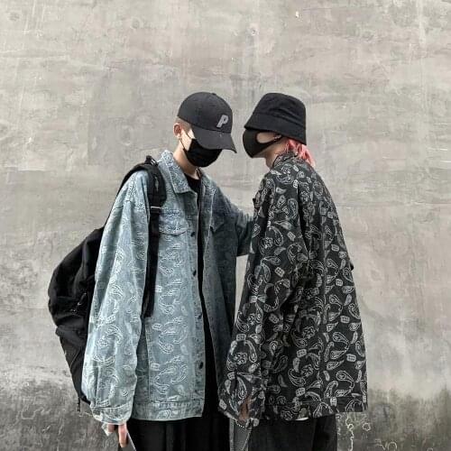 2020 Spring and autumn new dark street hip-hop jackets fashion loose casual denim jacket comfort printed mens coat