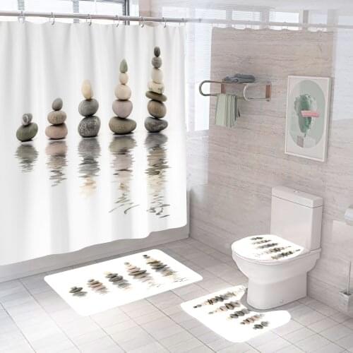 Funny Stone Shower Curtain Simple Modern Bathroom Set Fashion Pattern Bath Curtains Non Slip Toilet Cover Floor And Mat Rug Sets
