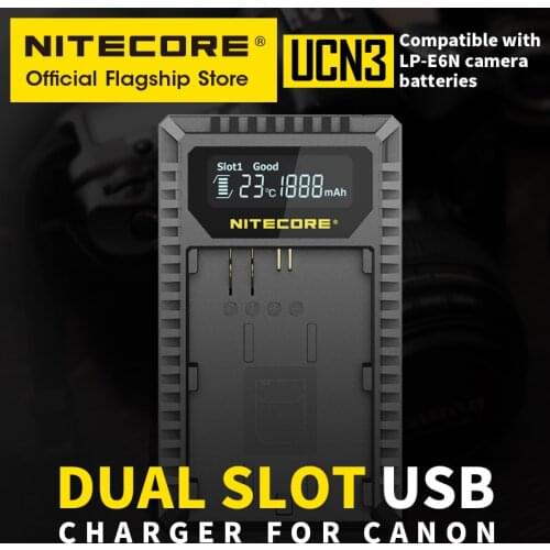 NITECORE UCN3 Camera Battery Charger Digital USB Dual Slot Charger DC 5V 2A for Canon LP-E6N EOS 5DS 6D 7D 90D R5 R6 Ra 60D 70D