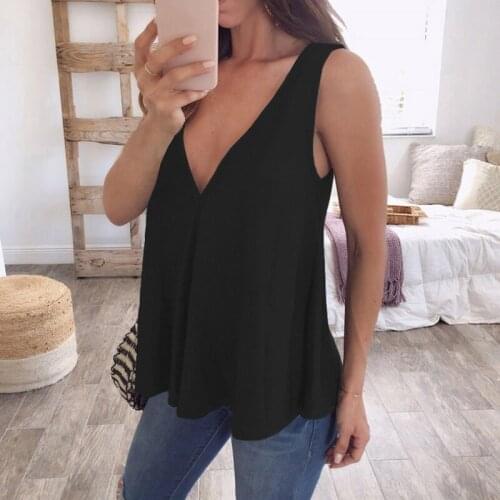 Womens Deep V-Neck Chiffon Blouses Summer Top Sleeveless Shirt Casual Solid Tops 2020 Korean Lady Woman Blouse Fashion Clothing