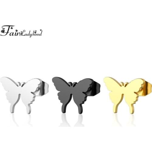 FairLadyHood Stainless Steel Butterfly Stud Earrings Women Cute Brincos Jewelry Best Friend Ear Studs Gifts For Child Lady