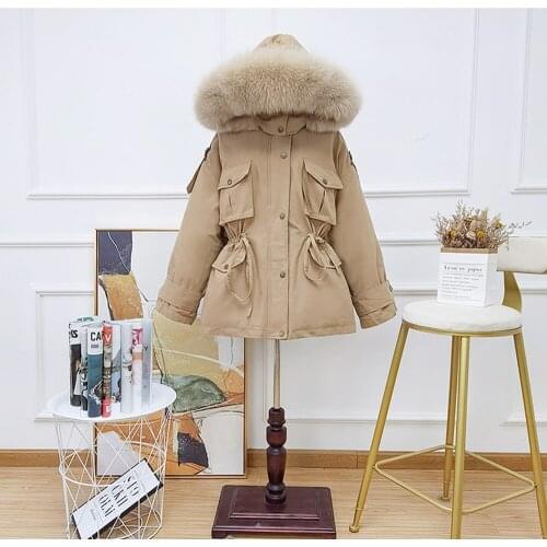 2021 Large Natural Raccoon Fur Women Down Coat Winter Thick 90% White Duck Down Parka Female Hooded Jacket Loose Down Outerwear