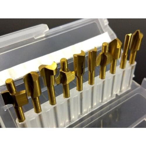 10Pcs Set Box-packed Woodworking Trimming Tools HSS Titanium Carving Slotting Milling Cutter 1/8" Circular Shank For Dremel Tool