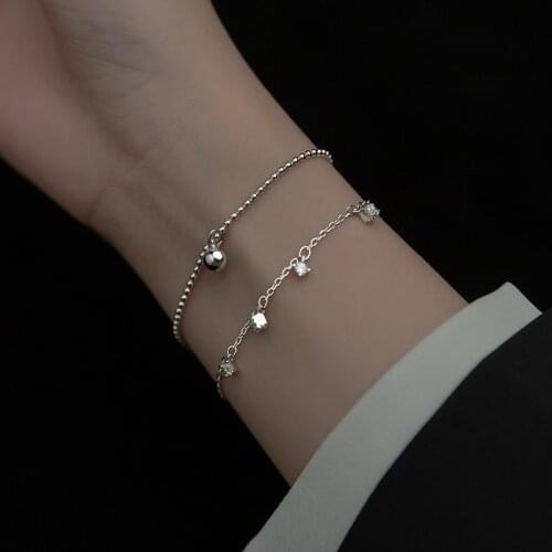 100% Real. 925 Sterling Silver Fine Jewelry Square CZ &Beads chain Bracelet Ball Charms C-S4594