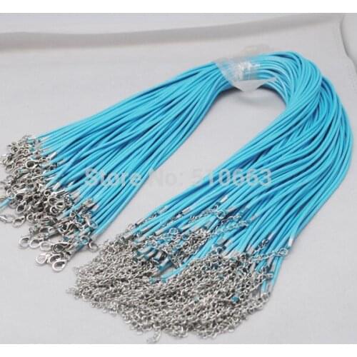 100 Pieces/Lot, Soft Import Waxed Cord Necklace Chain Light Blue Color Fashion Jewelry Pendant Design Size 2.0mm 45 Cm length