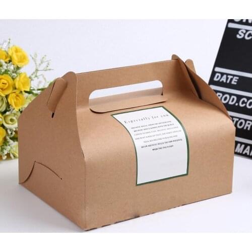 150Pcs big size 20*15*8cm Boutique Cake Food Kraft Paper Box With Handle Wedding Party Favor Candy Gifts Packaging Boxes SN610