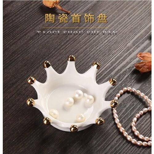2pc/lot New Ceramic Jewellery Plate Crown Shape Tealight Holder Home mini tray House Storage Plate
