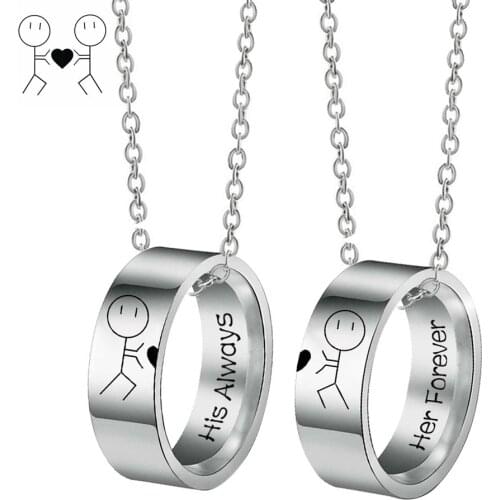 2021 Stainless Steel Necklace His Always Her Forever Couple Necklace Abstract Cartoon Valentines Gift