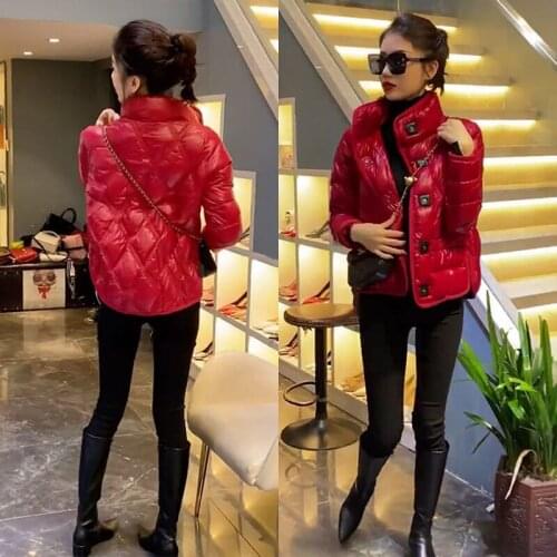 2021 Warm Short Bright Color Cotton Padded Parkas Female Autumn Winter Long Sleeves Elegant Overcoats Ladies Jacket Coat H1231