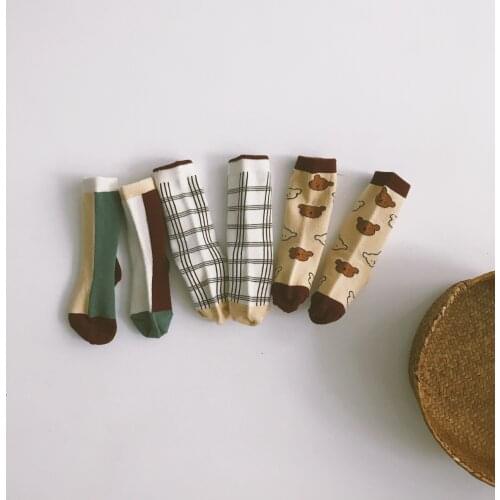 3 Pairs/lot Baby Socks Autumn Spring Cartoon Bear Plaid Cotton Kids Socks Lovely Girls Boys Socks Children Socks Baby Stuff