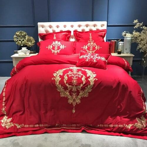 Luxury Embroidered 100S Egyptian cotton Wedding Bedding sets Queen King Royal Duvet cover Bed sheet set Pillowcase Royal 4/6pcs