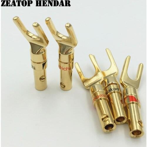 500Pcs Brass Gold plated Nakamichi Y U Spade Speaker Plugs Audio Screw Fork Connector for Binding Post Banana Jack Adapter