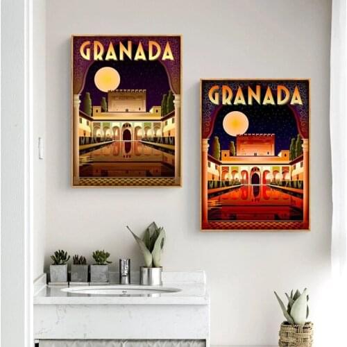 Alhambra Granada Spain Tourism RETRO Art Poster Printing Digital Wall Art Canvas Painting Picture Home Decoration Painting