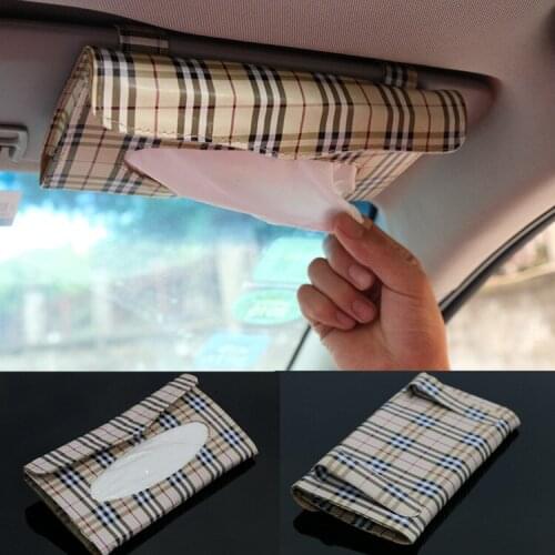 Car Sun Visor Tissue Paper Box Case Auto Interior Decoration Accessories Holder Napkin Clip PU Leather
