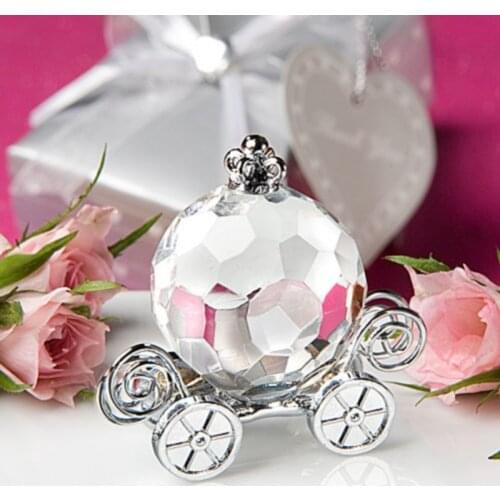 FREE SHIPPING 12pcs/Lot Baby Shower Favors Choice Crystal Cinderella Pumpkin Coach Crystal Carriage Baby Baptism Supplies