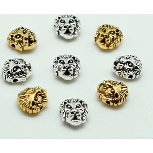 10pcs/lot Metal Charms DIY Antique Sliver Gold Color Tibetan lion Head Beads Spacer Beads For Jewelry Making 11x12mm