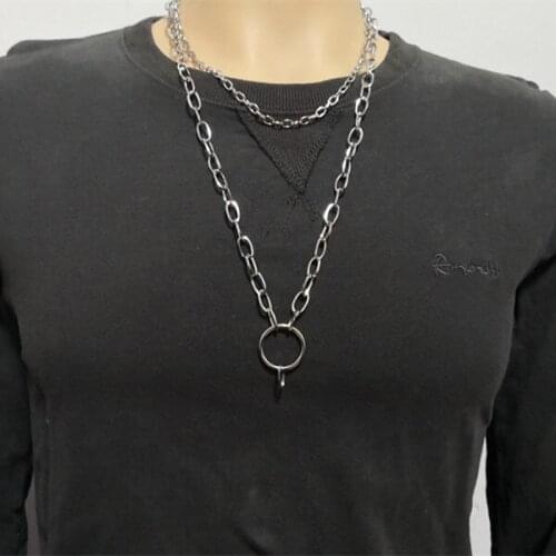 Fashion wild hip-hop titanium steel square line cross chain long O-shaped double layer men and women necklace hot sale