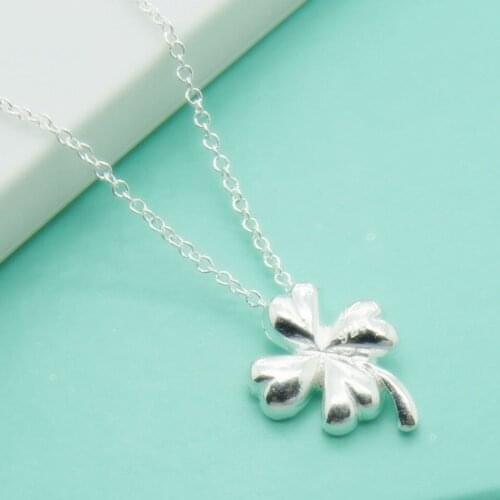 925 Sterling Silver Solid Four Leaves Pendant Necklaces For Women Jewelry Engagement Wedding Gift