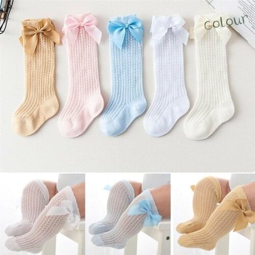 PUDCOCO Baby Infant Girl Non-Slip Socks Knee High Lace Princess Socks Long Tube Booties Cute Bowknot Tights Stokings
