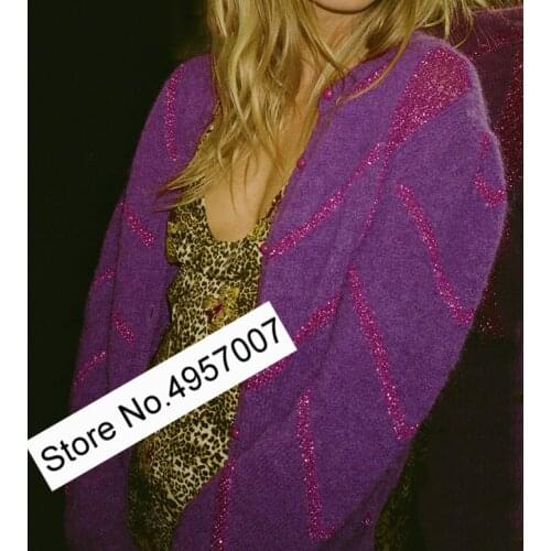 Elfbop Women 2020 Spring New Mohair Blend Puff Sleeve Knit Cardigan