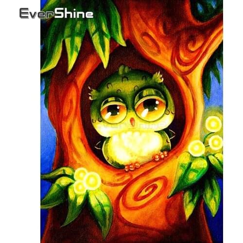 EverShine DIY Diamond Mosaic Full Display Cartoon Owl 5D Diamond Paining Animals Picture Of Rhinestones Diamond Embroidery Sale