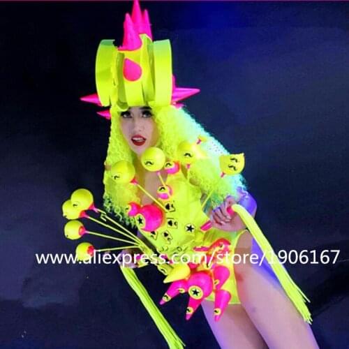Fluorescent Green Sexy Lady Party Evening Dress Stage Performance Models Ballroom Costumes Masquerade Cosplay Clothes