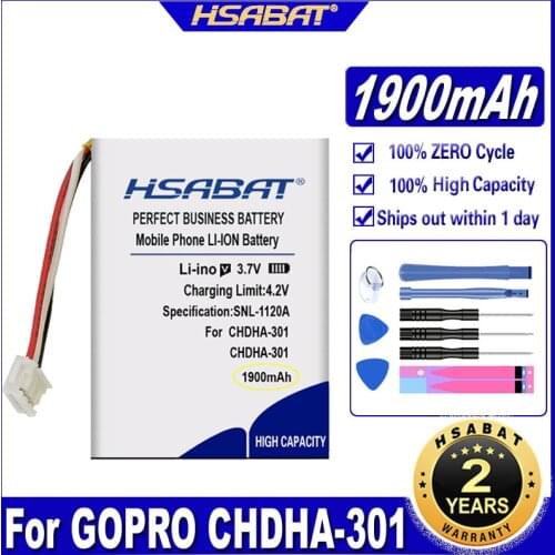 HSABAT CHDHA-301 1900mAh Battery for GOPRO CHDHA-301 Hero + HWBL1 Plus PR-062334 Batteries