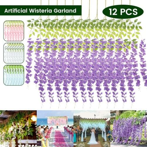 12pcs Artificial Hanging Flowers Silk Wisteria Vine Rattan Garland Fake Flower Strings Wedding Party Garden Home Floral Decor