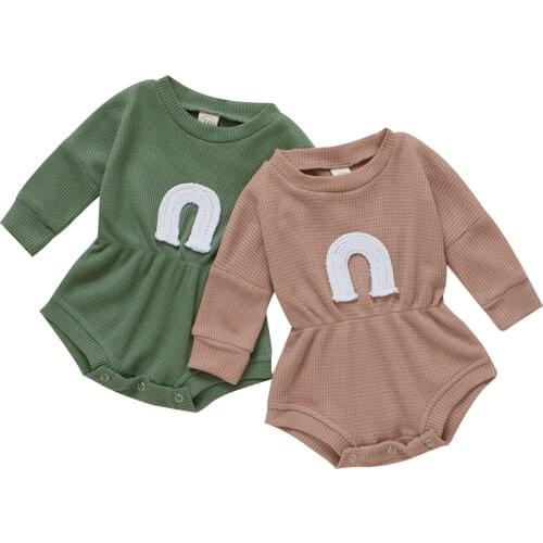 Infant Baby Girls Sweet Style Romper, Infant Spring Autumn Round Collar Long Sleeve Casual Rainbow Jumpsuit