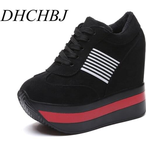Quality Womens Platform Sneakers Height high 11 cm lace-up Casual Vulcanize Shoes Breathable Chunky Sneakers Female