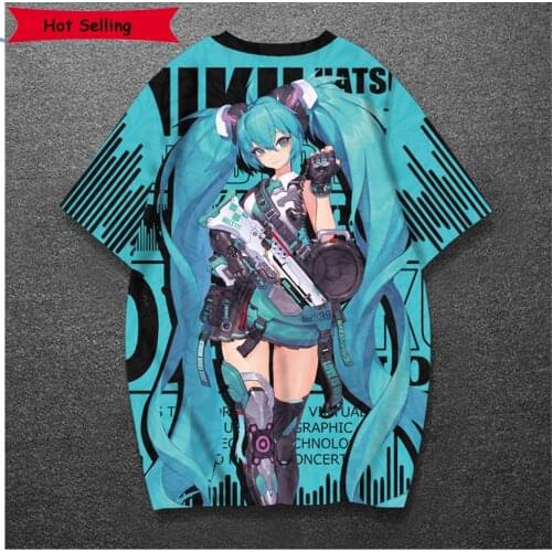 Anime 2021 Summer New T-Shirt Vocaloid Miku Cosplay Brand Clothing Short Sleeve Cartoon 3D Printed Black T Shirt Oversized Tees