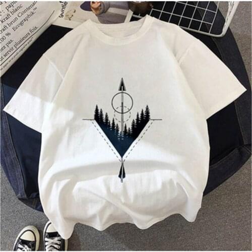 LINNA New Ladys Landscape Tree Print Turtleneck Short Sleeve T-shirt Fashion Casual Print T-shirt Comfortable Ladies T-shirt