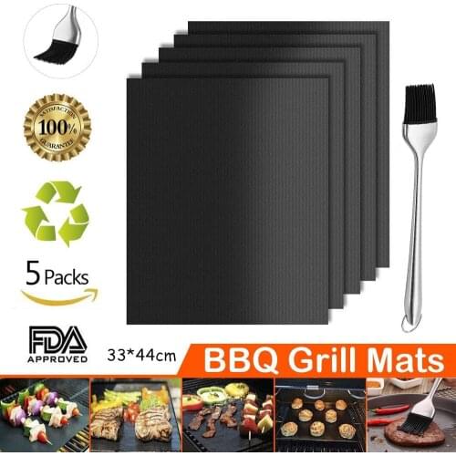 LMETJMA Grill Mat Set Reusable Non-Stick BBQ Grill Mats With Silicone BBQ Basting Brush BPA FREE BBQ Grill Accessories KC0235