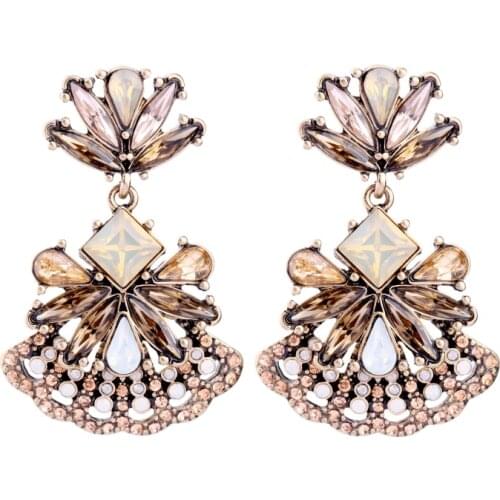 Bulk Price Glass Flower Crystal Fan-shaped Pendant Earrings 2017 New Vintage Hanging Earrings Women Accessories