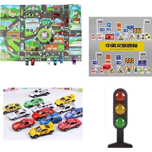 Montessori Toys Lifelike City Map Traffic Light Sign Roadblock Sign Train Truck Car Accessories Interesting Toys For Children