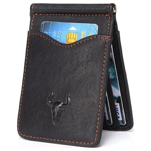 Xiaomi Men Fashion Dollar Case Card Holder Vertical Wallet RFID Wallet Genuine Leather Bag Coin Purses