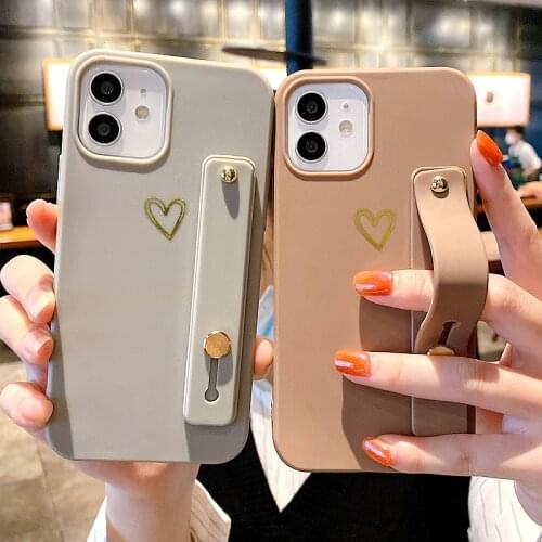 Soft Love Heart Wrist Strap Phone Case For iPhone 11 12 mini Pro Max X XR Xs Max 7 8 Plus SE 2020 Kickstand Silicone Cases Cover