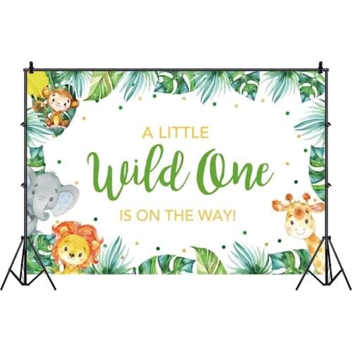 Wild One Photo Backdrop Boys Girls Jungle Animal Lion Kids Photograph Background Children Banner Decoration